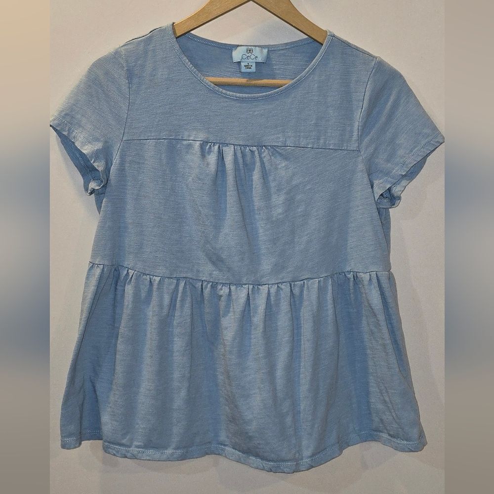 CeCe Light Blue Short Sleeve Women's Blouse